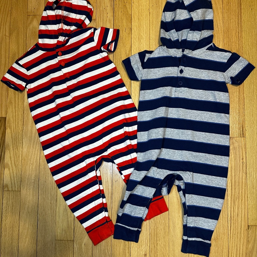 Hanna Andersson Orange and Blue Striped Hooded One Pieces